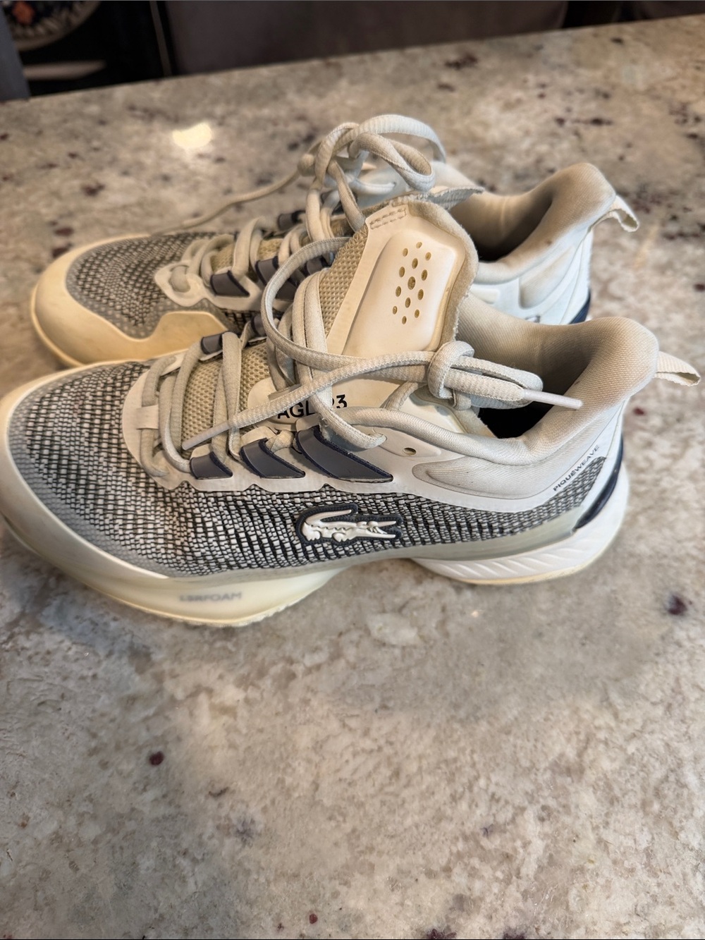 Lacoste Knit Athletic Sneakers in White and Gray - Picture 4 of 6